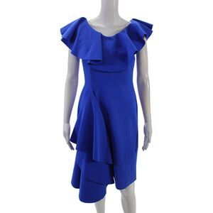 Greta Constantine Womens Sleeveless Mid Calf A Line Dress Cobalt Blue Size Small